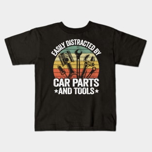 Easily Distracted By Car Parts And Tools Funny Mechanic Kids T-Shirt